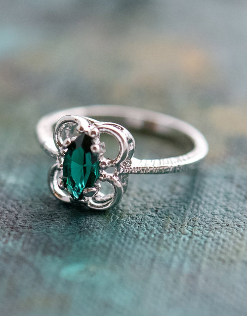 Load image into Gallery viewer, Vintage Jewelry Marquise Cut Jet Black Crystal Cocktail Ring in 18k White Gold Electroplate by PVD Vintage Jewelry
