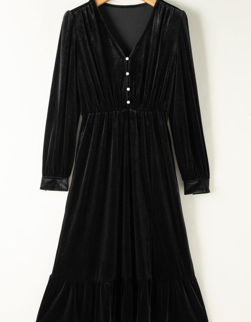 Load image into Gallery viewer, Ruffle Hem Slit V-Neck Long Sleeve Dress
