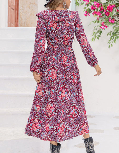 Load image into Gallery viewer, Printed Long Sleeve Slit Midi Dress
