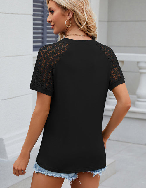 Load image into Gallery viewer, Openwork Round Neck Short Sleeve T-Shirt

