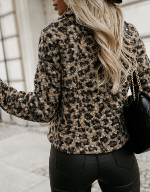Load image into Gallery viewer, Fuzzy Animal Print Collared Neck Coat
