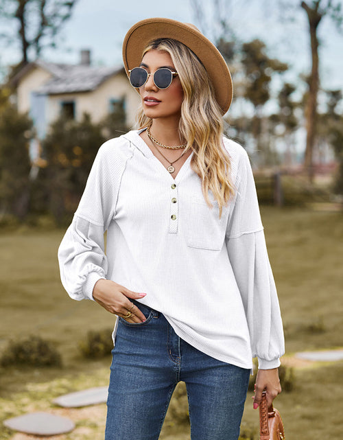 Load image into Gallery viewer, Dropped Shoulder Button-Down Hoodie
