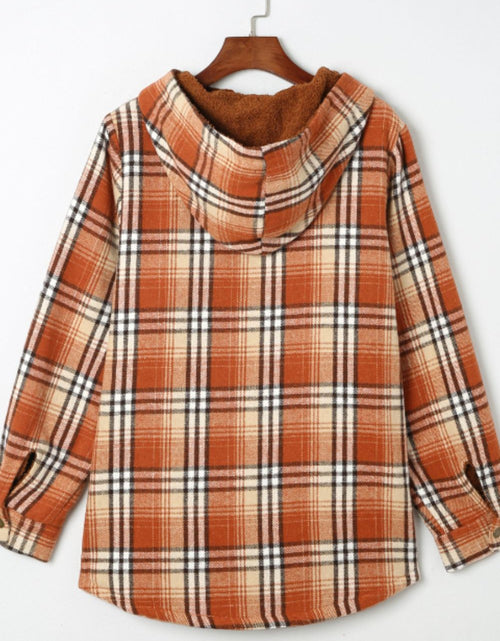 Load image into Gallery viewer, Plaid Button Up Long Sleeve Hooded Jacket
