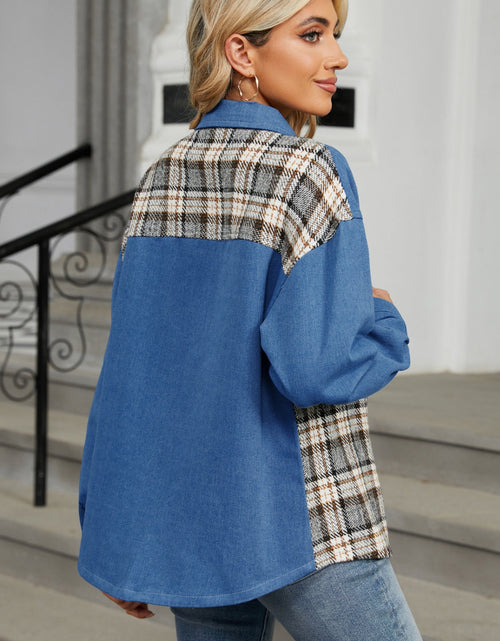 Load image into Gallery viewer, Plaid Button Up Long Sleeve Denim Jacket
