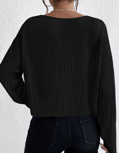 Load image into Gallery viewer, Ribbed Round Neck Drop Shoulder Long Sleeve Top
