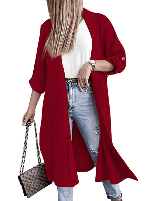 Load image into Gallery viewer, Slit Open Front Roll-Tab Sleeve Trench Coat
