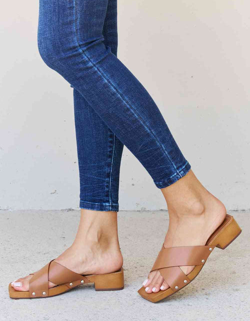 Load image into Gallery viewer, Weeboo Step Into Summer Criss Cross Wooden Clog Mule in Brown
