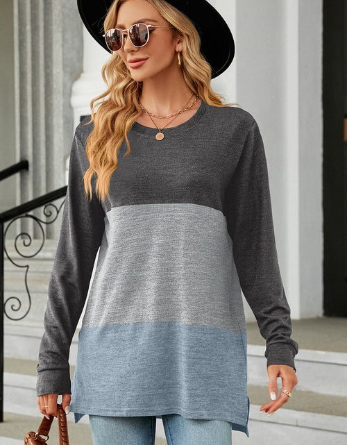 Load image into Gallery viewer, Color Block Round Neck Long Sleeve T-Shirt
