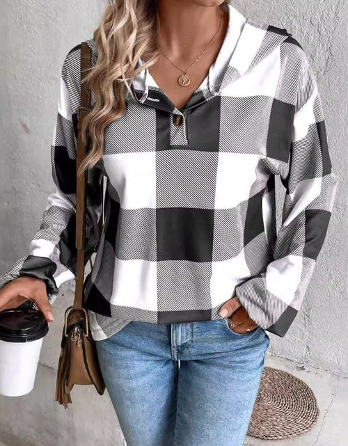 Load image into Gallery viewer, Plaid Dropped Shoulder Long Sleeve Hoodie
