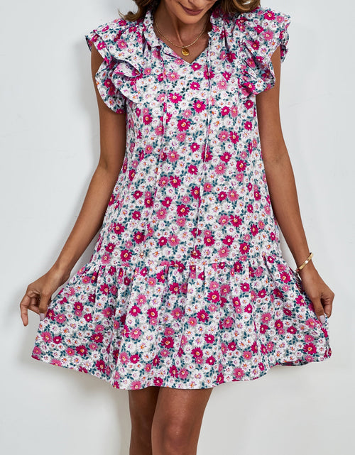 Load image into Gallery viewer, Tied Floral Cap Sleeve Mini Dress
