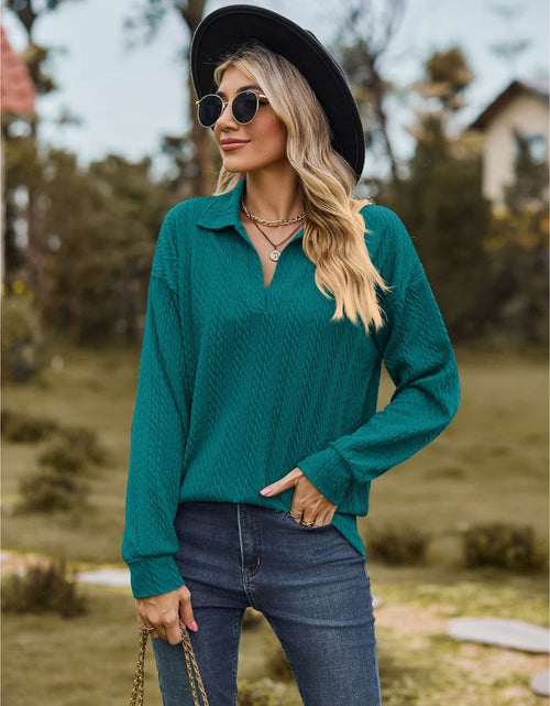 Load image into Gallery viewer, Collared Neck Cable-Knit Long Sleeve Blouse
