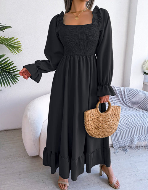 Load image into Gallery viewer, Smocked Square Neck Flounce Sleeve Dress by BlakWardrob
