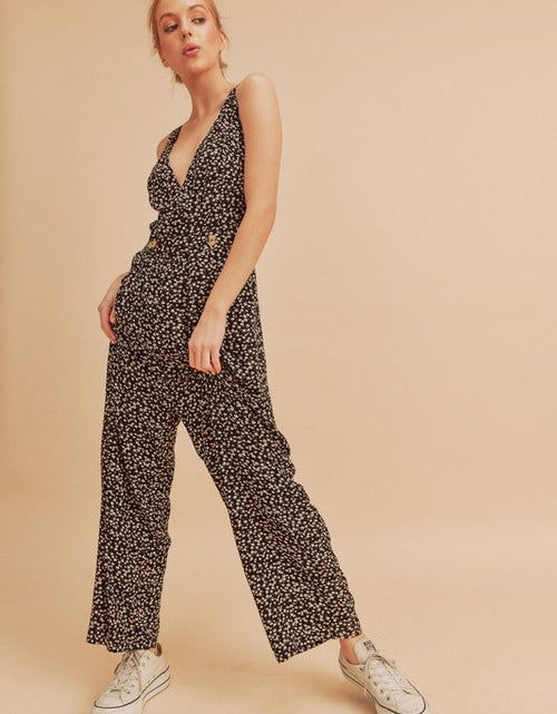 Load image into Gallery viewer, Aemi + Co Ditsy Floral Surplice Sleeveless Wide Leg Jumpsuit
