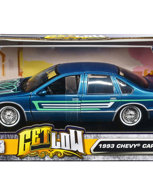 Load image into Gallery viewer, 1993 Chevrolet Caprice Lowrider Blue Metallic with Graphics "Get Low" Series 1/24 Diecast Model Car by Motormax

