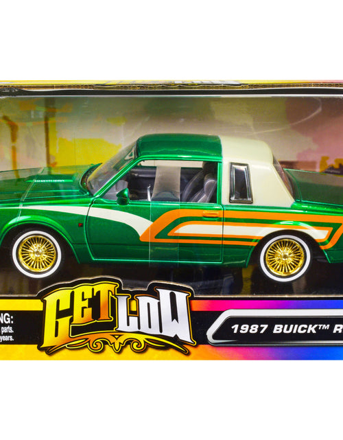 Load image into Gallery viewer, 1987 Buick Regal 3.8 SFI Turbo Green Metallic and Cream with Graphics "Get Low" Series 1/24 Diecast Model Car by Motormax
