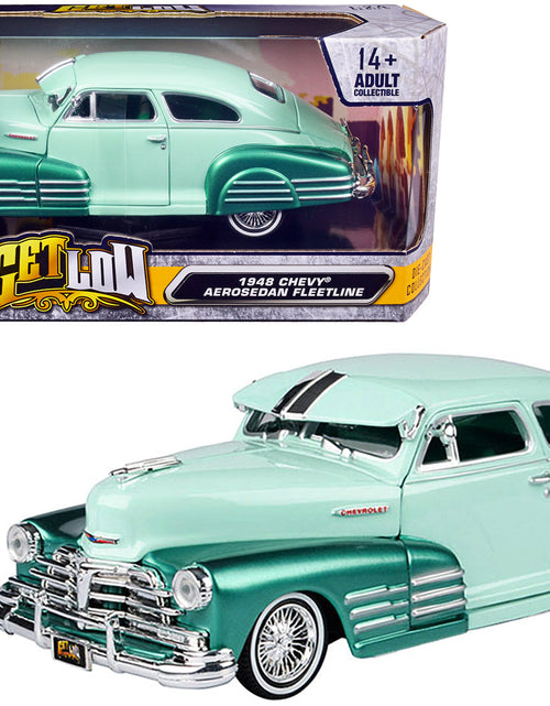 Load image into Gallery viewer, 1948 Chevrolet Aerosedan Fleetside Lowrider Pastel Green and Green Metallic Two-Tone "Get Low" Series 1/24 Diecast Model Car by Motormax
