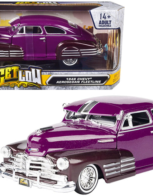 Load image into Gallery viewer, 1948 Chevrolet Aerosedan Fleetside Lowrider Purple Metallic and Dark Purple Metallic Two-Tone "Get Low" Series 1/24 Diecast Model Car by Motormax
