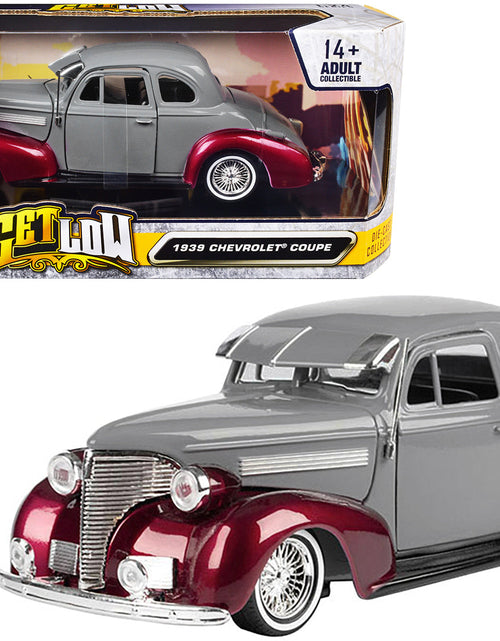 Load image into Gallery viewer, 1939 Chevrolet Coupe Lowrider Gray and Red Metallic "Get Low" Series 1/24 Diecast Model Car by Motormax
