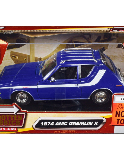 Load image into Gallery viewer, 1974 AMC Gremlin X Blue with White Stripes and Roof Rack "Forgotten Classics" Series 1/24 Diecast Model Car by Motormax
