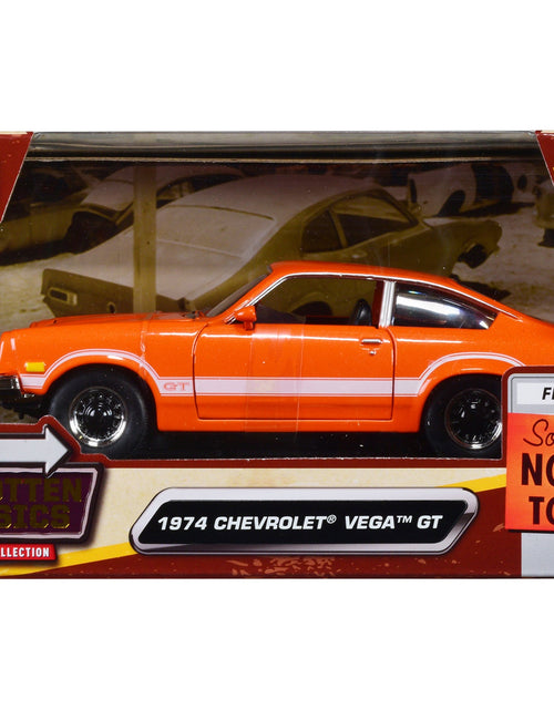 Load image into Gallery viewer, 1974 Chevrolet Vega GT Orange Metallic with White Stripes "Forgotten Classics" Series 1/24 Diecast Model Car by Motormax
