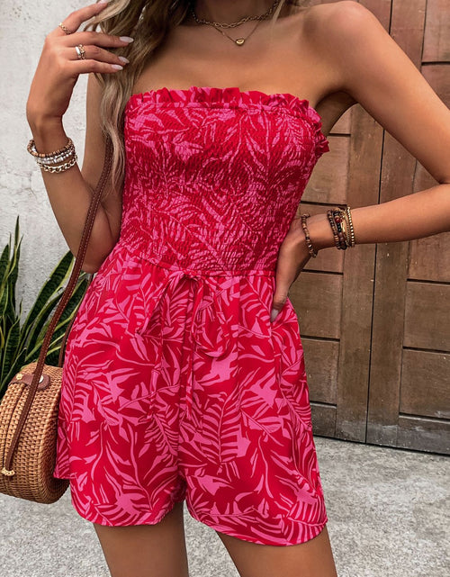Load image into Gallery viewer, Perfee Smocked Printed Tube Romper with Pockets

