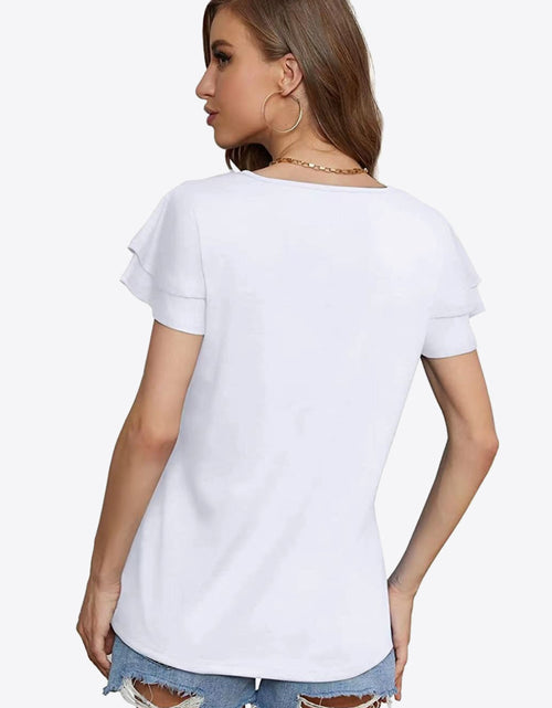 Load image into Gallery viewer, Tie-Neck Layered Flutter Sleeve Blouse
