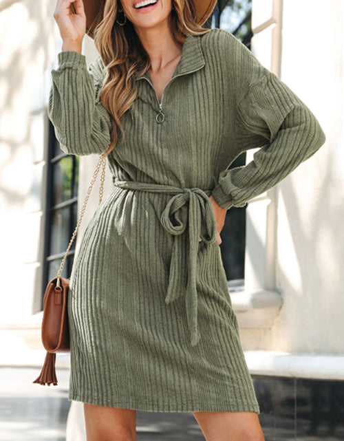 Load image into Gallery viewer, Perfee Tied Quarter Zip Long Sleeve Dress
