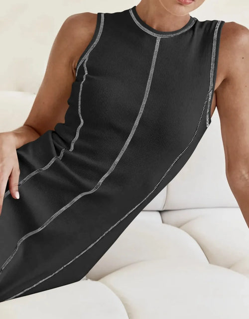 Load image into Gallery viewer, Contrast Stitching Round Neck Sleeveless Midi Dress
