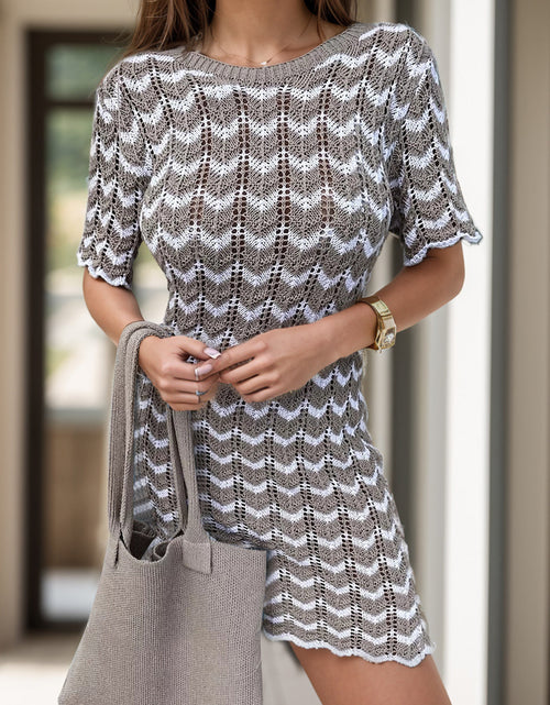 Load image into Gallery viewer, Chevron Round Neck Short Sleeve Knit Dress
