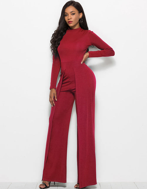 Load image into Gallery viewer, Long Sleeve Mock Neck Wide Leg Jumpsuit
