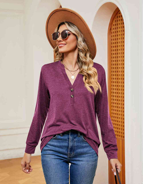 Load image into Gallery viewer, Buttoned Notched Neck Long Sleeve Top
