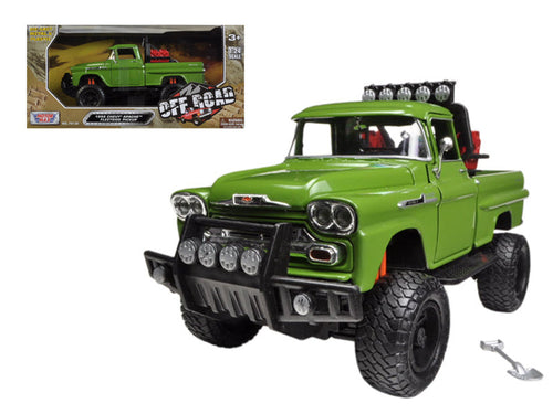 Load image into Gallery viewer, 1958 Chevrolet Apache Fleetside Pickup Truck Off Road Green 1/24 Diecast Model by Motormax
