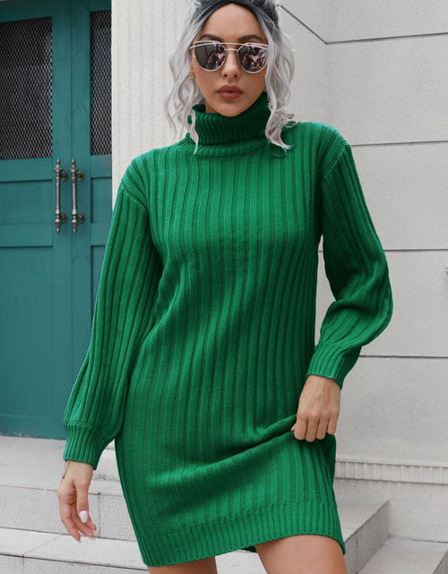 Load image into Gallery viewer, Ribbed Turtle Neck Long Sleeve Mini Sweater Dress
