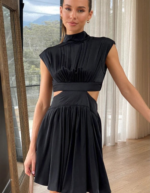 Load image into Gallery viewer, Cutout Ruched Mock Neck Mini Dress
