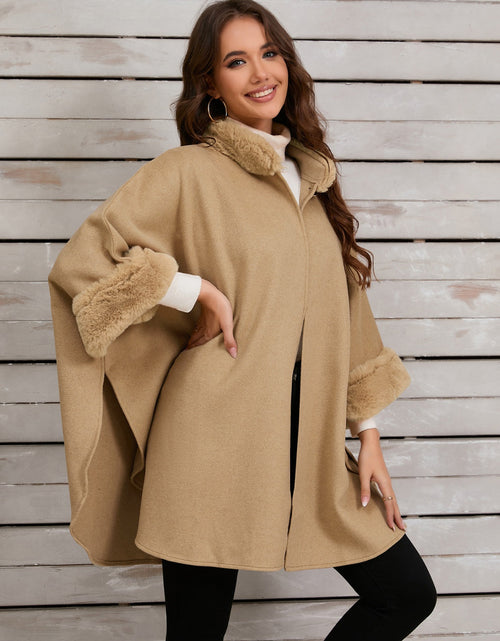 Load image into Gallery viewer, Fuzzy Trim Long Sleeve Poncho

