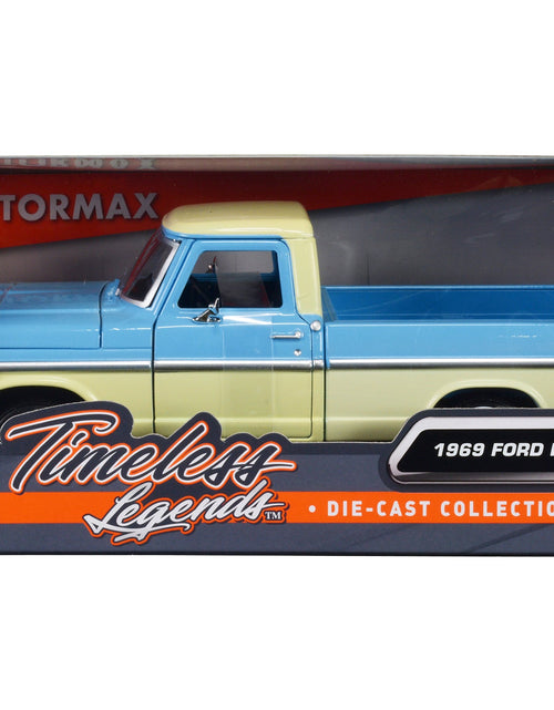 Load image into Gallery viewer, 1969 Ford F-100 Pickup Truck Light Blue and Cream "Timeless Legends" Series 1/24 Diecast Model Car by Motormax
