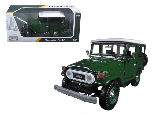 Load image into Gallery viewer, Toyota FJ40 Dark Green with White Top 1/24 Diecast Model Car by Motormax

