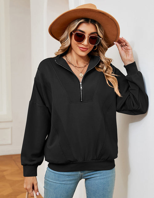 Load image into Gallery viewer, Half-Zip Dropped Shoulder Sweatshirt
