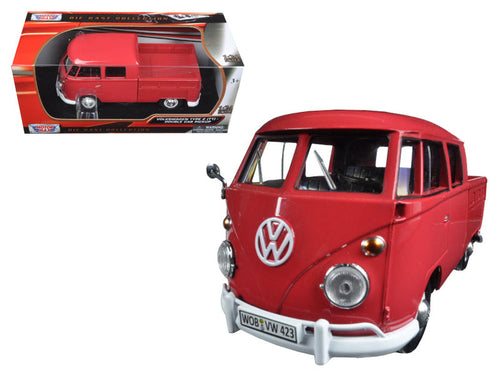 Load image into Gallery viewer, Volkswagen Type 2 (T1) Double Cab Pickup Truck Wax Red 1/24 Diecast Model Car by Motormax
