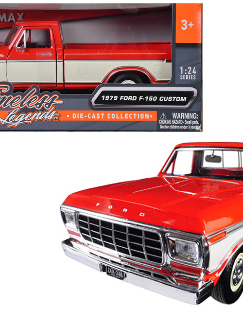 Load image into Gallery viewer, 1979 Ford F-150 Custom Pickup Truck Orange and Cream 1/24 Diecast Model Car by Motormax

