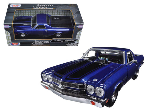 Load image into Gallery viewer, 1970 Chevrolet El Camino SS 396 Dark Blue Metallic with Black Stripes 1/24 Diecast Model Car by Motormax

