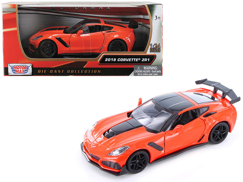 Load image into Gallery viewer, 2019 Chevrolet Corvette ZR1 Orange with Black Accents 1/24 Diecast Model Car by Motormax
