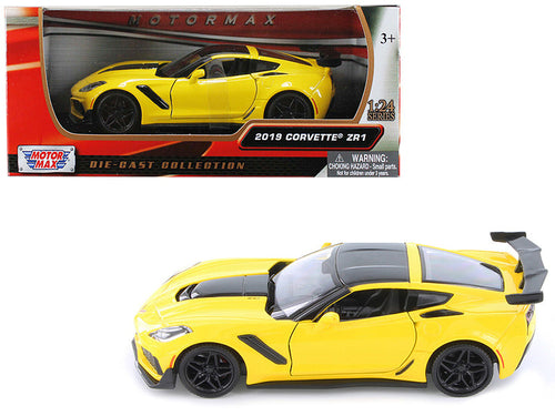 Load image into Gallery viewer, 2019 Chevrolet Corvette ZR1 Yellow with Black Accents 1/24 Diecast Model Car by Motormax
