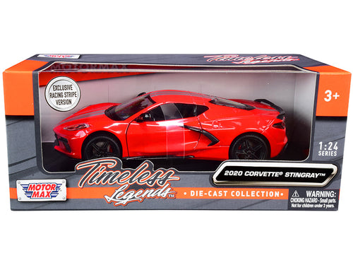 Load image into Gallery viewer, 2020 Chevrolet Corvette C8 Stingray Red with Silver Racing Stripes "Timeless Legends" 1/24 Diecast Model Car by Motormax
