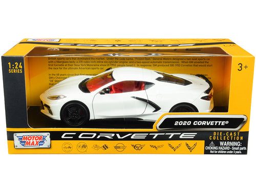 Load image into Gallery viewer, 2020 Chevrolet Corvette C8 Stingray White with Red Interior "History of Corvette" Series 1/24 Diecast Model Car by Motormax

