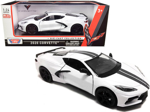 Load image into Gallery viewer, 2020 Chevrolet Corvette C8 Stingray White with Gray Stripes 1/24 Diecast Model Car by Motormax

