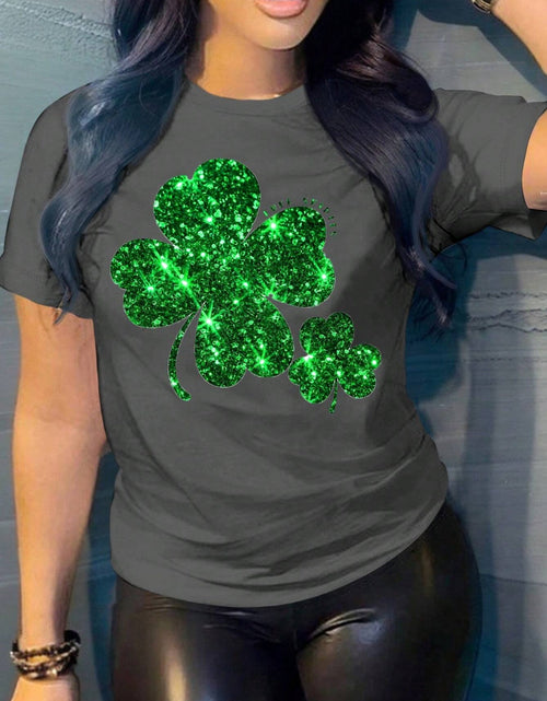 Load image into Gallery viewer, Lucky Clover Round Neck Short Sleeve T-Shirt
