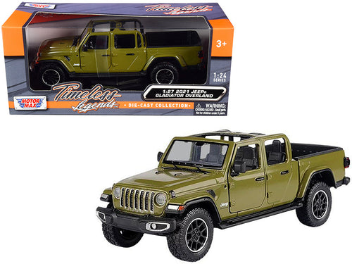Load image into Gallery viewer, 2021 Jeep Gladiator Overland (Open Top) Pickup Truck Matt Green 1/24-1/27 Diecast Model Car by Motormax
