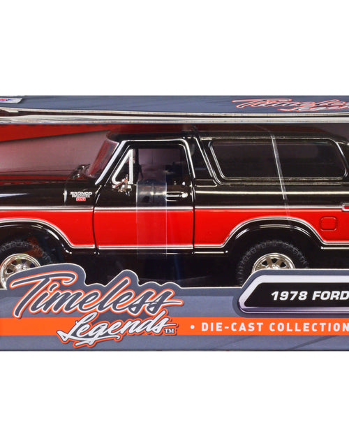Load image into Gallery viewer, 1978 Ford Bronco Ranger XLT with Spare Tire Black and Red "Timeless Legends" Series 1/24 Diecast Model Car by Motormax
