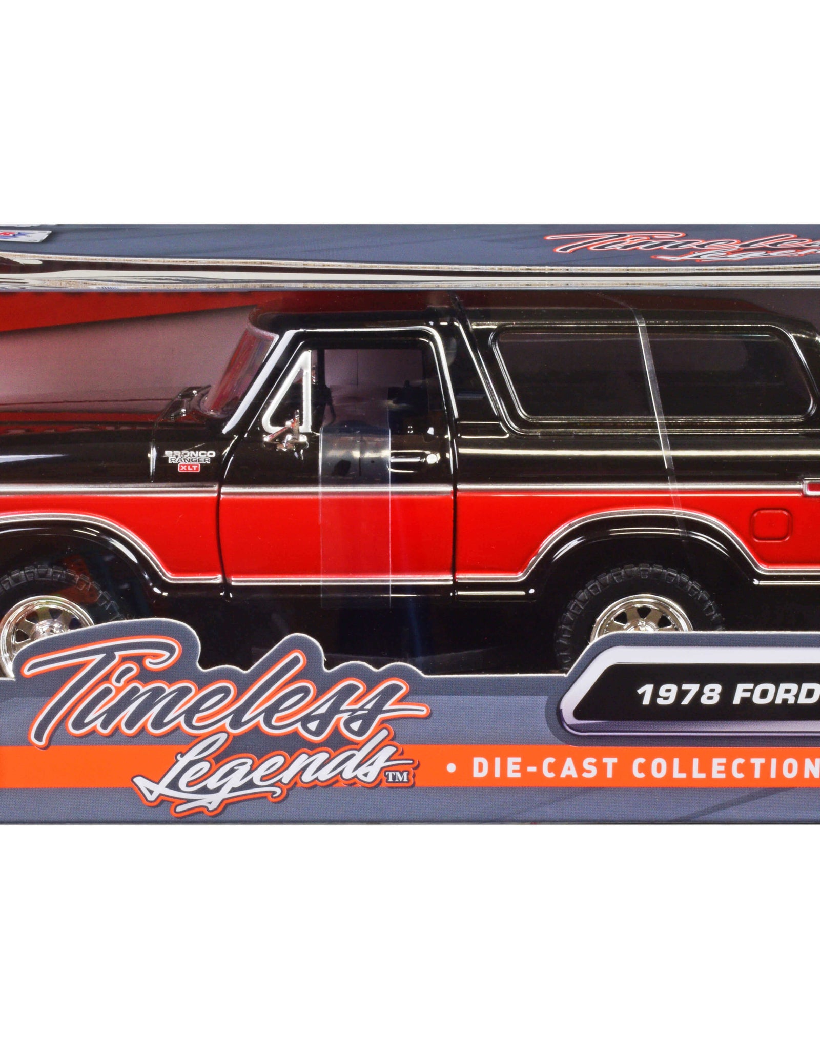 1978 Ford Bronco Ranger XLT with Spare Tire Black and Red "Timeless Legends" Series 1/24 Diecast Model Car by Motormax